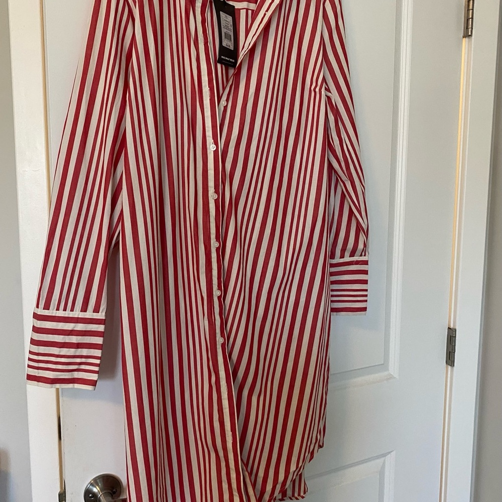 Who What Wear Red and White Striped Long Sleeve Dress